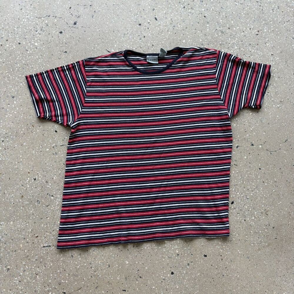 Vintage 90s Izod Red/Navy Striped Cotton T-Shirt